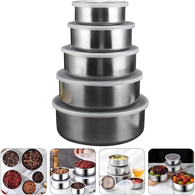 5-Piece Stainless Steel Storage Containers with Lids
