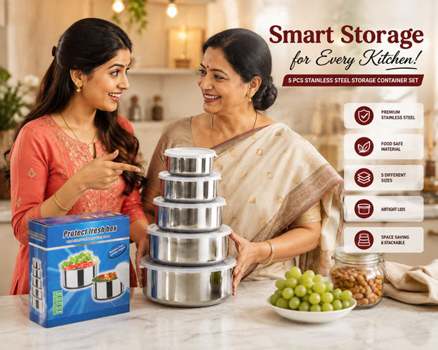 5-Piece Stainless Steel Storage Containers with Lids