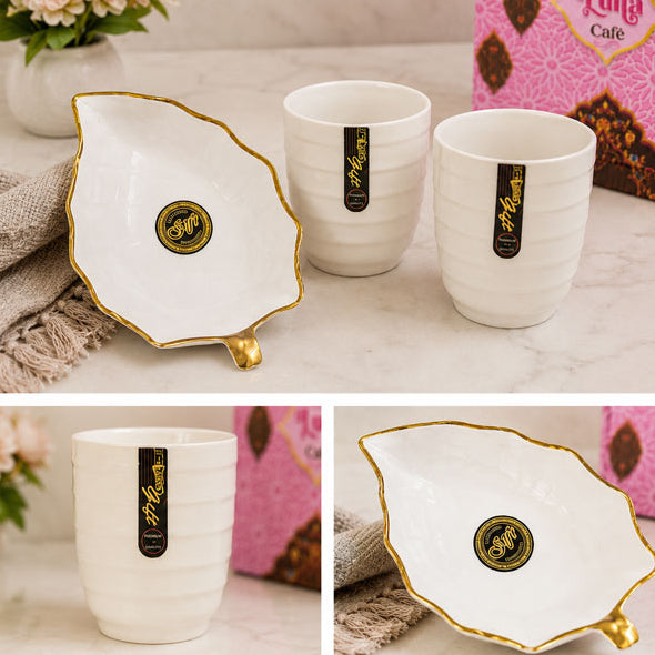 Luna Café Premium Ceramic Cup & Bowl Set – 2 Cups + 1 Bowl