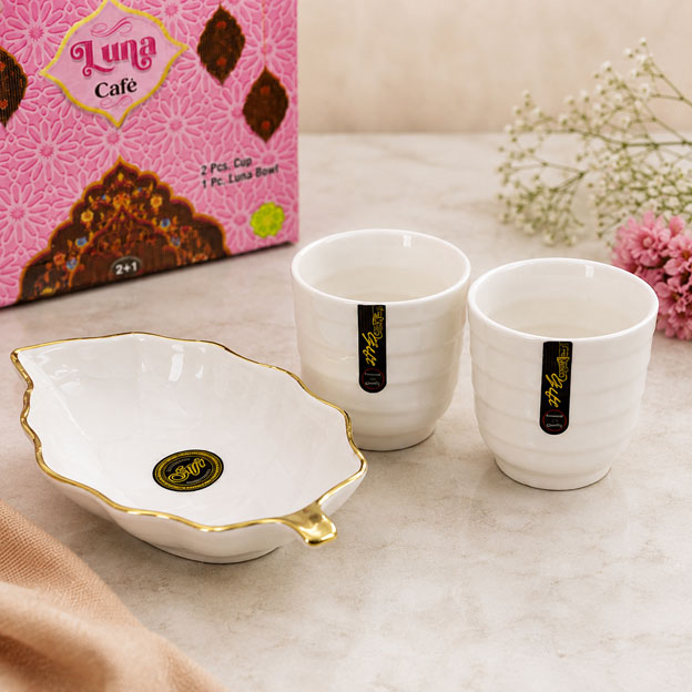 Luna Café Premium Ceramic Cup & Bowl Set – 2 Cups + 1 Bowl