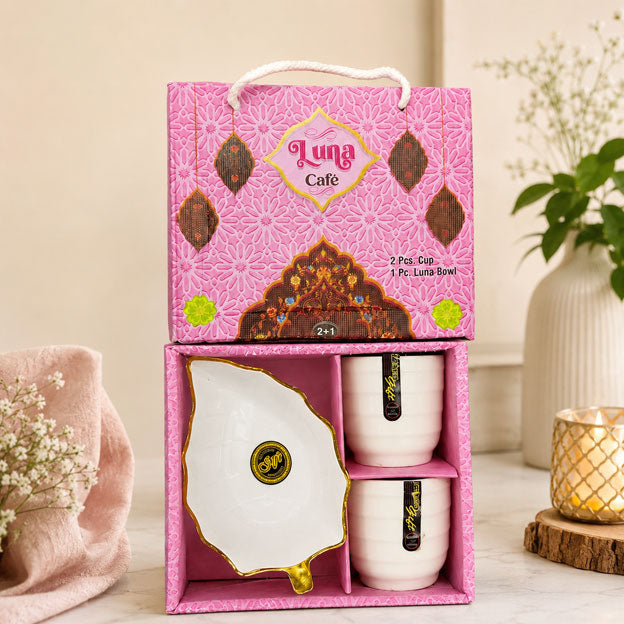 Luna Café Premium Ceramic Cup & Bowl Set – 2 Cups + 1 Bowl