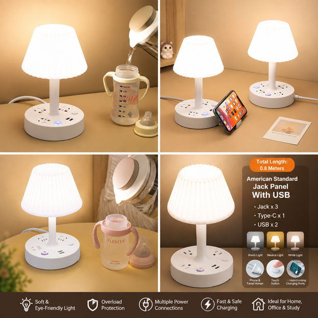Multi-Function Table Lamp with USB & Type-C Charging Ports
