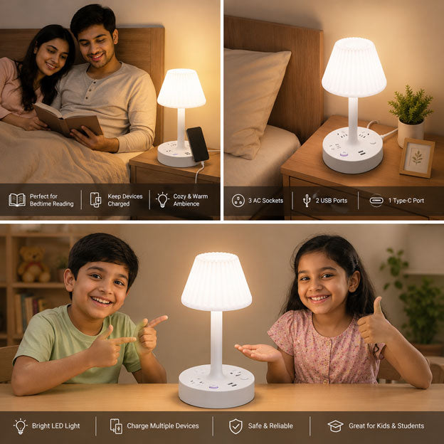 Multi-Function Table Lamp with USB & Type-C Charging Ports