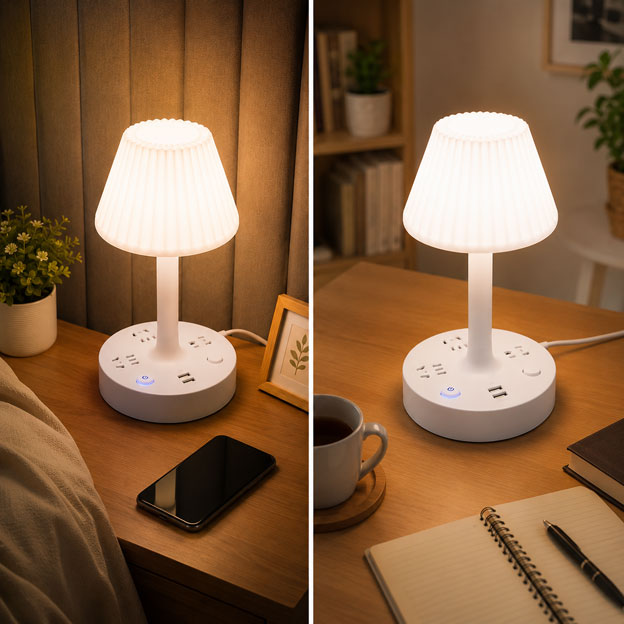 Multi-Function Table Lamp with USB & Type-C Charging Ports
