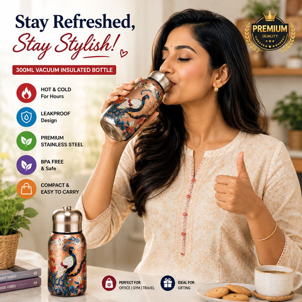 Premium 300ml Printed Stainless Steel Thermal Bottle – Hot & Cold