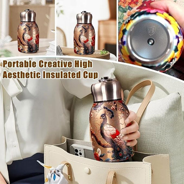 Premium 300ml Printed Stainless Steel Thermal Bottle – Hot & Cold